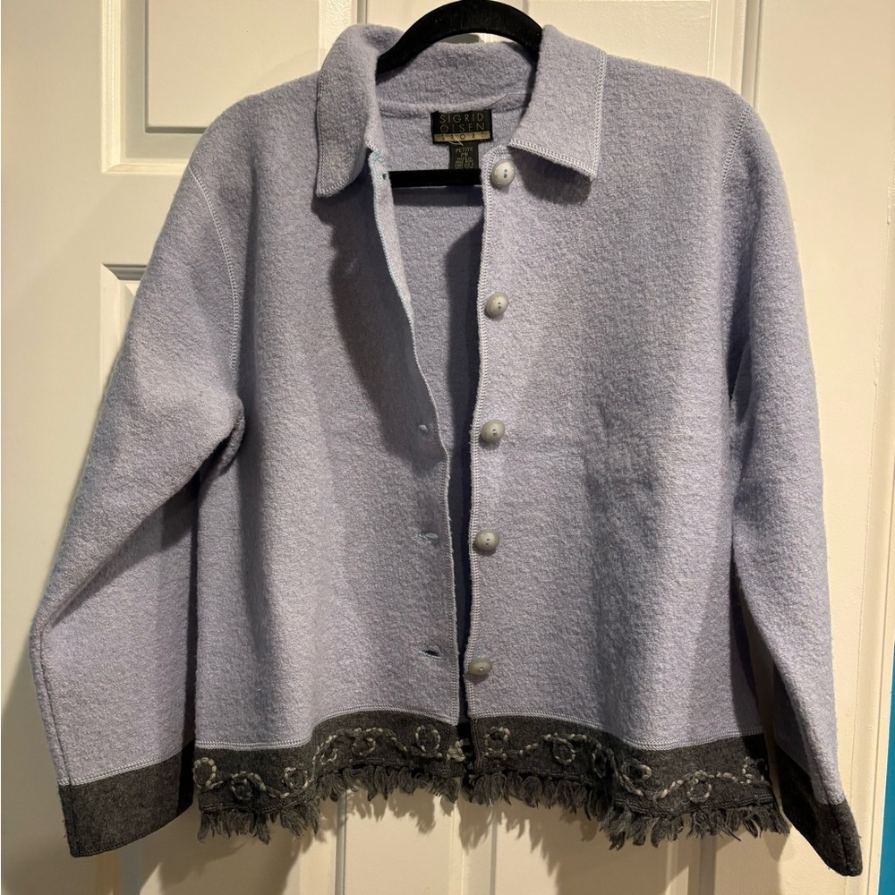 Sigrid Olsen wool cardigan sweater periwinkle blue sz M petite